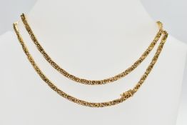 A 9CT GOLD CHAIN NECKLACE, a yellow gold fancy link chain, approximate length 605mm, fitted with