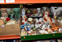 FIVE BOXES OF CERAMIC ORNAMENTS, to include a Mike Hinton grey and white tabby cat, W.R Midwinter