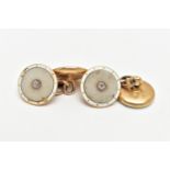 A PAIR OF FRENCH 18CT GOLD, DIAMOND AND ENAMEL CUFFLINKS, AF missing one diamond, each fitted with
