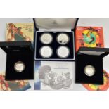 A BRITANNIA ONE OUNCE FOUR COIN SET OF COINS, to include 1999,2001,2002,2003 silver and silver proof