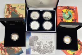 A BRITANNIA ONE OUNCE FOUR COIN SET OF COINS, to include 1999,2001,2002,2003 silver and silver proof