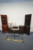 A QUANTITY OF MODERN FURNITURE including a small mahogany serpentine chest of 4 drawers, a larger