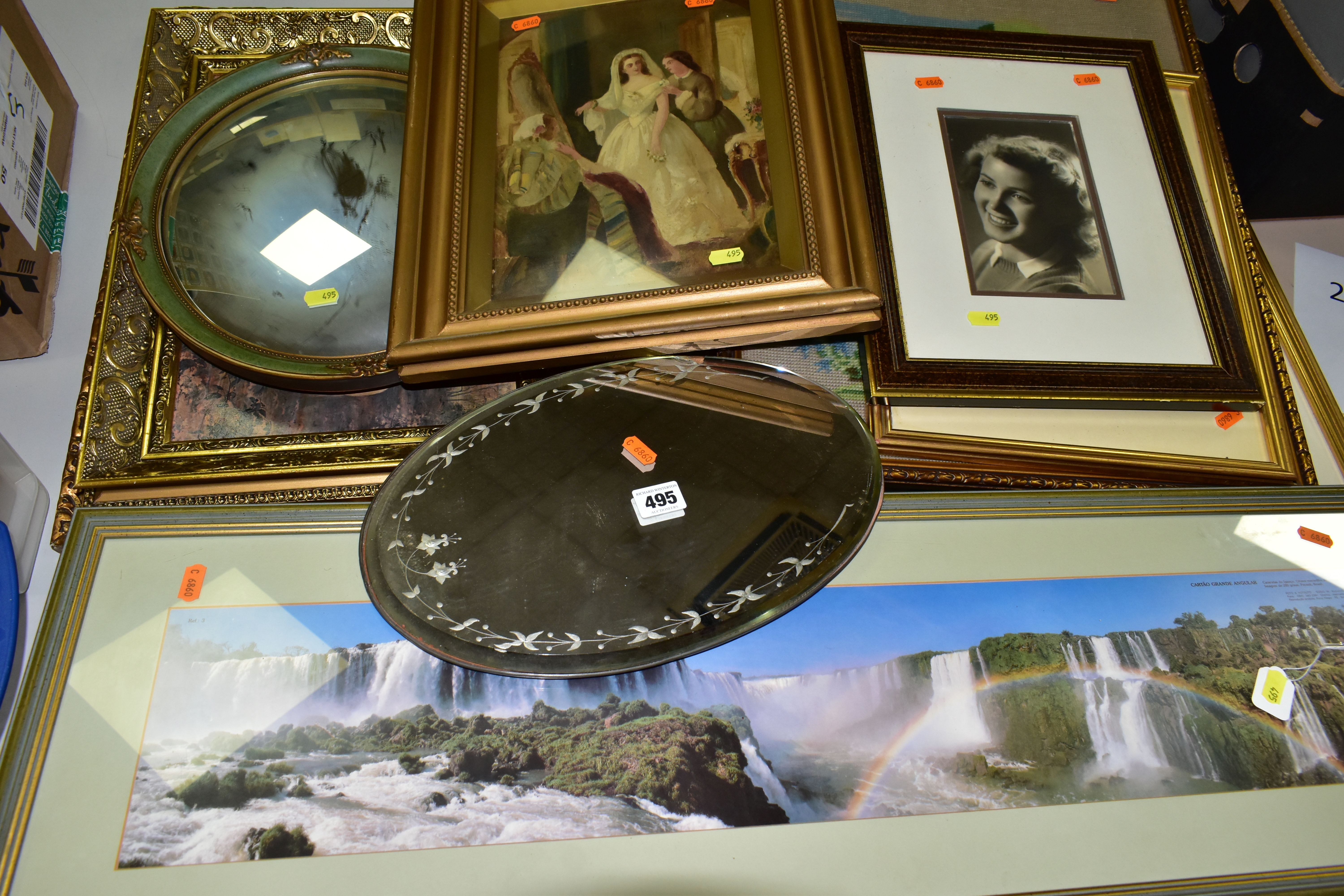 A SMALL QUANTITY OF PAINTINGS AND PRINTS, to include an unsigned oil on canvas depicting a still