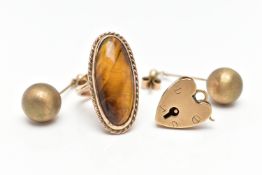 9CT GOLD AND YELLOW METAL JEWELLERY, a rose gold AF heart clasp, engraved with four screw details,