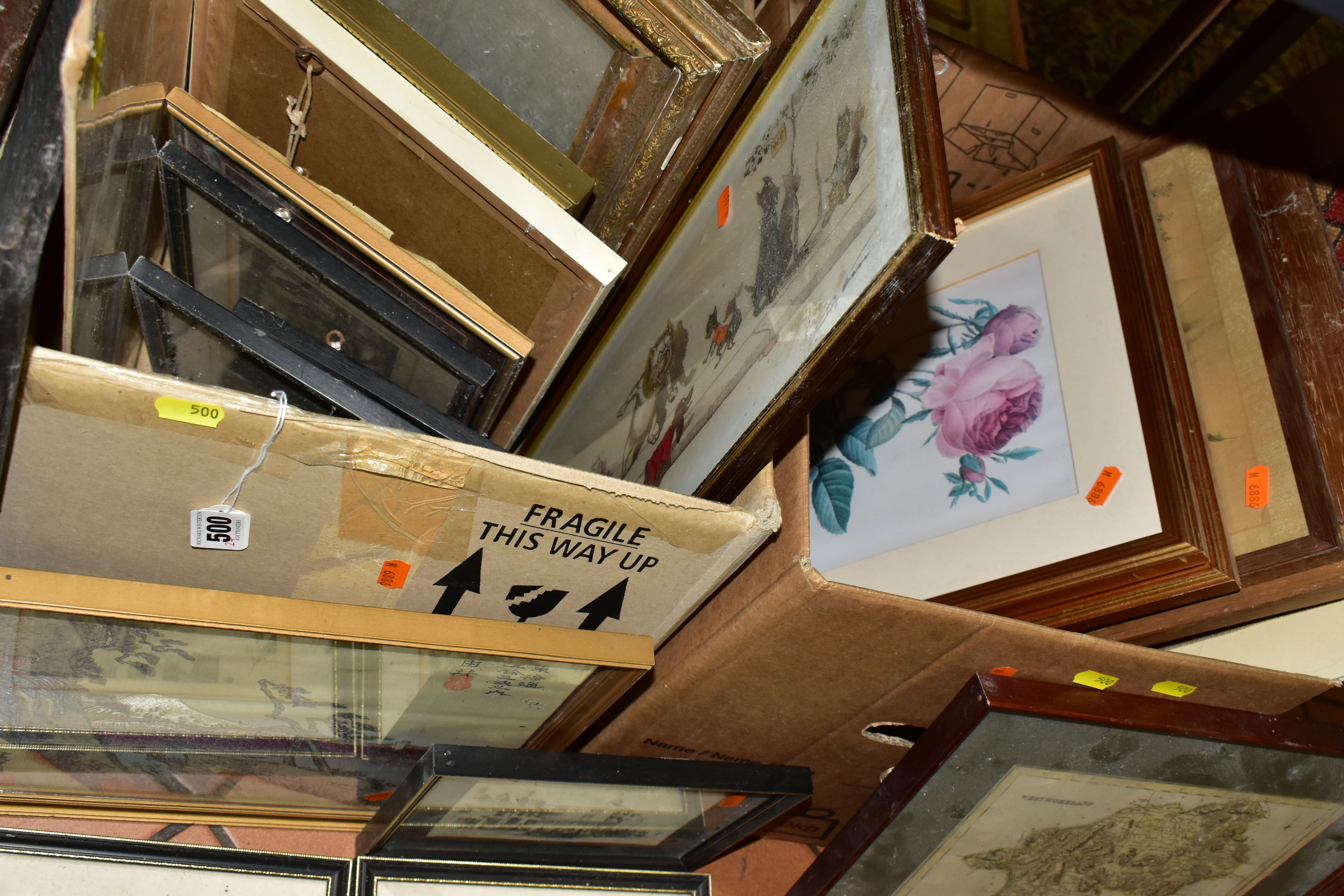 TWO BOXES AND LOOSE PICTURES AND PRINTS, to include a distressed late Victorian or Early Edwardian - Image 3 of 4