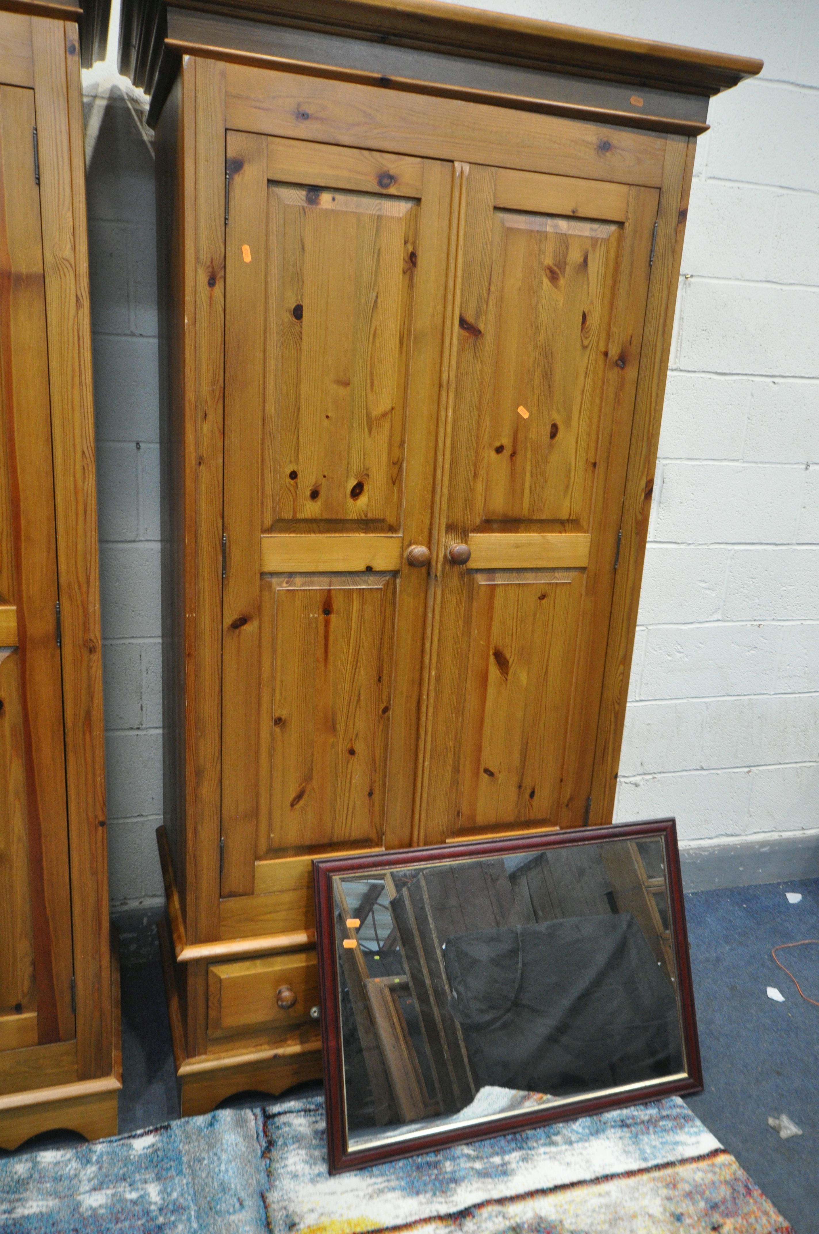 TWO PINE DOUBLE DOOR WARDROBES one with a single drawer, both width 106cm x depth 59cm x height - Image 3 of 5