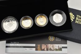 A FOUR COIN ROYAL MINT 2009 SET OF UK COINS, to include a Piedfort proof silver set of the Kew