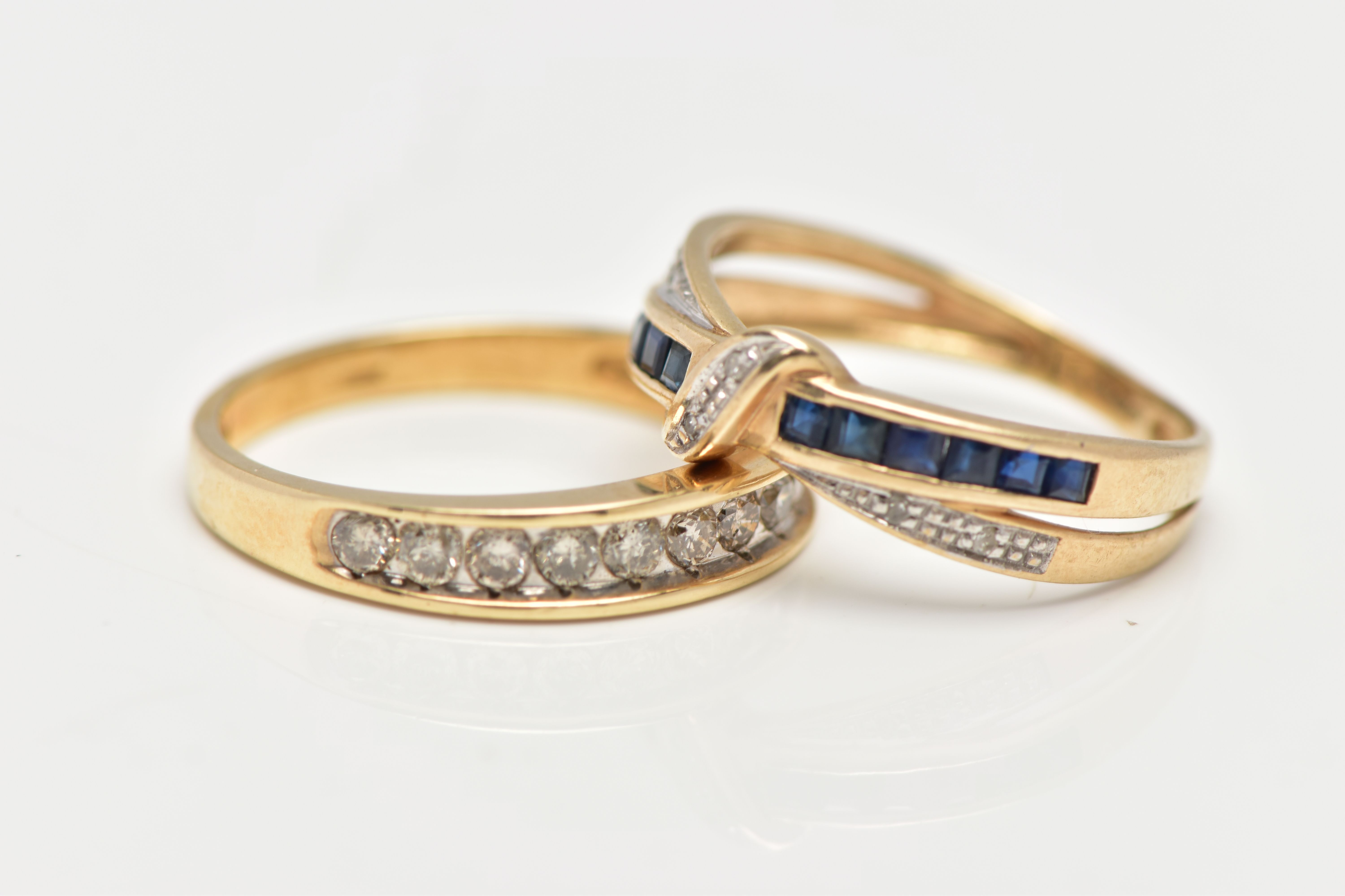 TWO 9CT YELLOW GOLD DIAMOND AND GEMSET RINGS, to include a diamond half eternity ring, set with - Image 2 of 5