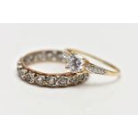 A 9CT GOLD CUBIC ZIRCONIA SET RING AND A FULL ETERNITY RING, the 9ct yellow gold ring set with a