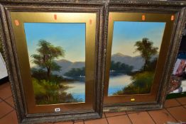 TWO EARLY 20TH CENTURY WATER LANDSCAPES, unsigned, oils on board, framed and glazed, approximate