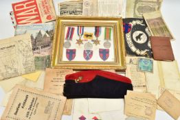 GLAZED FRAME OF WW2 MEDALS, 1939-45, France & Germany Stars, Defence & War Medal, together with four