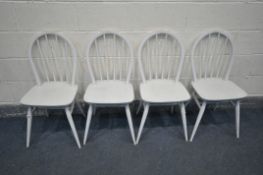 FOUR WHITE PAINTED ERCOL KITCHEN CHAIRS