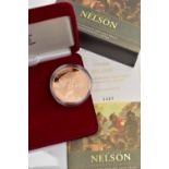 A ROYAL MINT 2005 GOLD PROOF 'HORATIO NELSON' COMMEMORATIVE CROWN COIN, five pound coin, 22ct