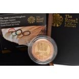 A ROYAL MINT GOLD PROOF 2008 HANDOVER TO BEIJING OLYMPIC GAMES TWO POUND COIN, .9177 red and