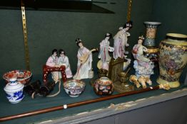A GROUP OF ORIENTAL CERAMICS AND SUNDRY ITEMS, to include five oriental figurines depicting ladies