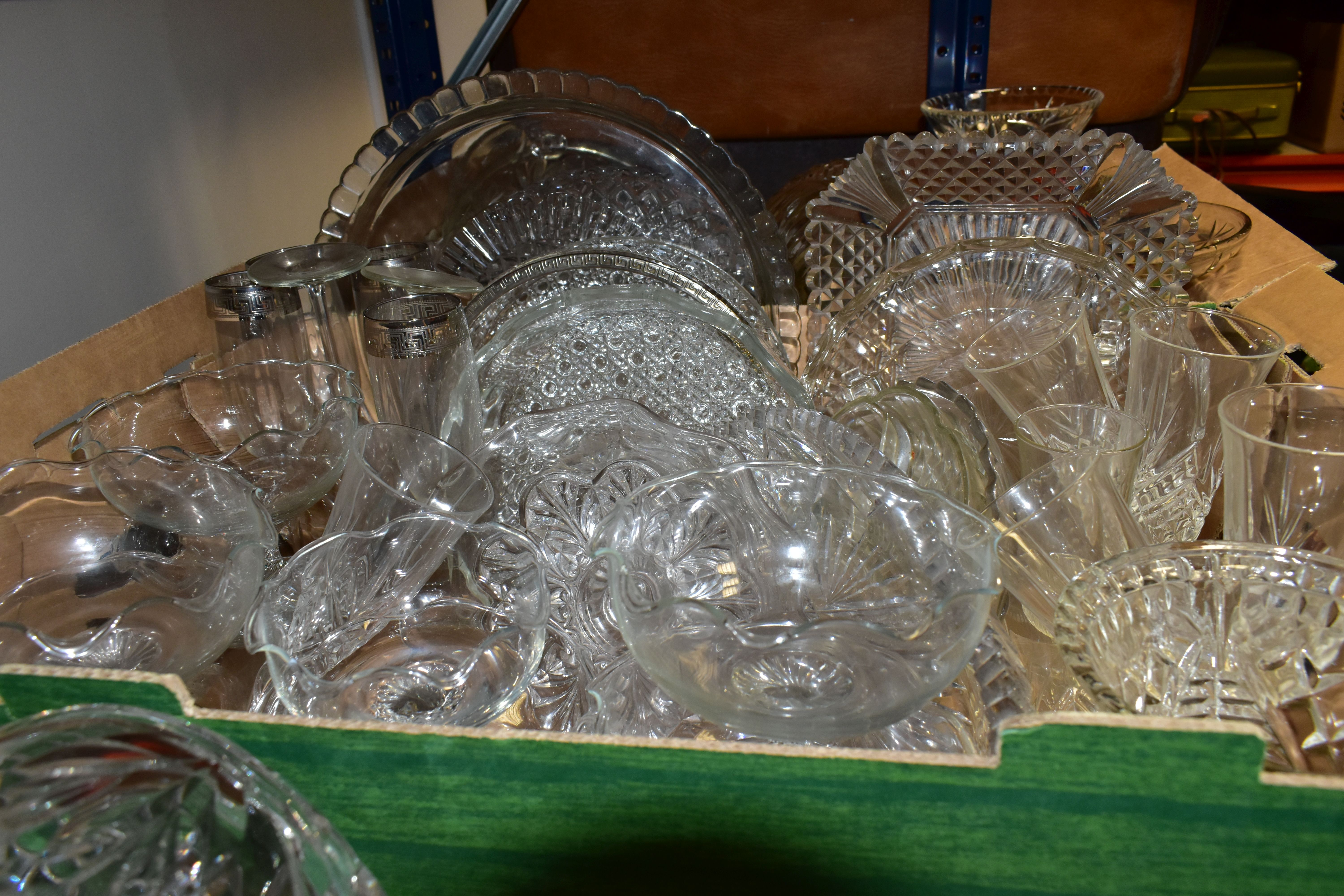 THREE BOXES OF CUT GLASS AND CRYSTAL, to include two cut crystal footed Pinwheel bowls, cake stands, - Image 6 of 8