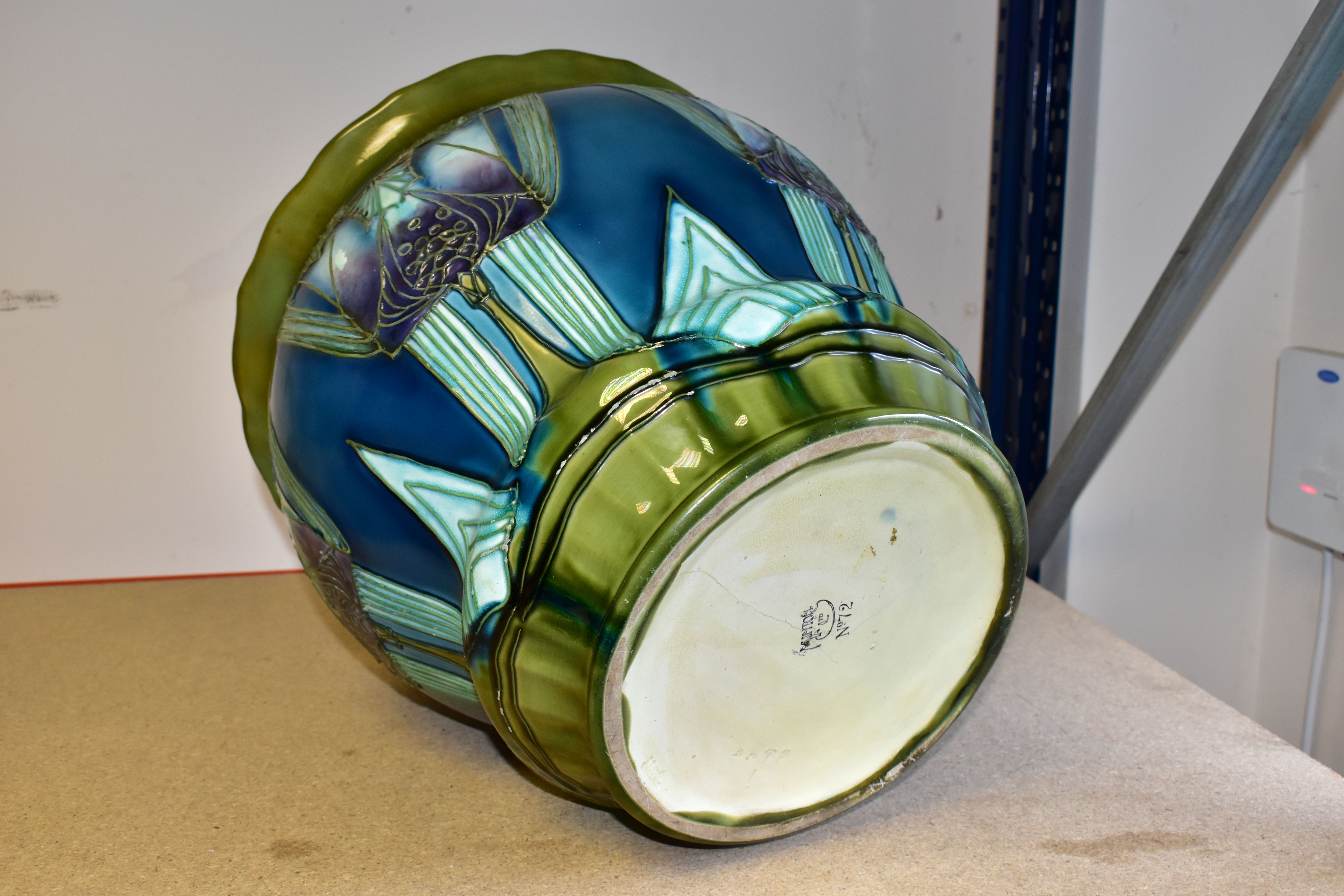 A VERY LARGE MINTON JARDINIERE, with a green, turquoise and lilac coloured Art Nouveau ' - Image 6 of 7
