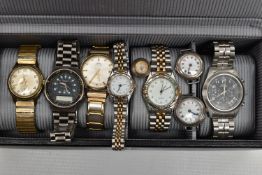 TWO SILVER WATCH HEADS, A SILVER COMPASS AND ASSORTED WRISTWATCHES, two silver watch heads,