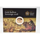 A ROYAL MINT CARDED 2008 GOLD BULLION SOVEREIGN COIN, 7.98 grams, 22.05mm, issue limit 75,000,