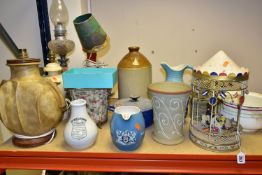 A GROUP OF TABLE LAMPS AND LARGE CERAMICS, including a Radio House Imperial Electric Stores table