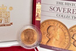 A ROYAL MINT 'THE HISTORIC SOVEREIGN COLLECTION, ELIZABETH II, GILLICK HEAD' COIN, dated 1966, 22.