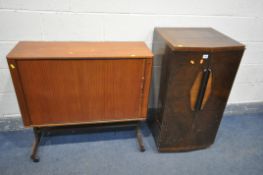 A MID CENTURY TEAK TAMBOUR DOOR CABINET, length 93cm x depth 31cm x height 87cm (condition:-water