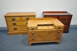 AN EDWARDIAN SATINWOOD CHEST OF TWO SHORT OVER TWO LONG DRAWERS with art Nouveau style copper