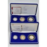 A ROYAL MINT 2003 AND 2004 UK SILVER PROOF PIEDFORT 3 COINS COLLECTION, each case includes Two
