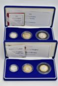 A ROYAL MINT 2003 AND 2004 UK SILVER PROOF PIEDFORT 3 COINS COLLECTION, each case includes Two