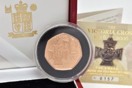 A ROYAL MINT 'VICTORIA CROSS 1856-2006' GOLD PROOF FIFTY PENCE COIN, 22ct gold, 15.50 grams, 27.