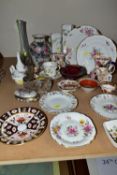 A GROUP OF ROYAL CROWN DERBY AND OTHER CERAMICS AND GLASSWARE, including two Masons Ironstone '