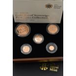 A ROYAL MINT 2010 GOLD PROOF SOVEREIGN FIVE COIN COLLECTION, containing denominations £5, Double
