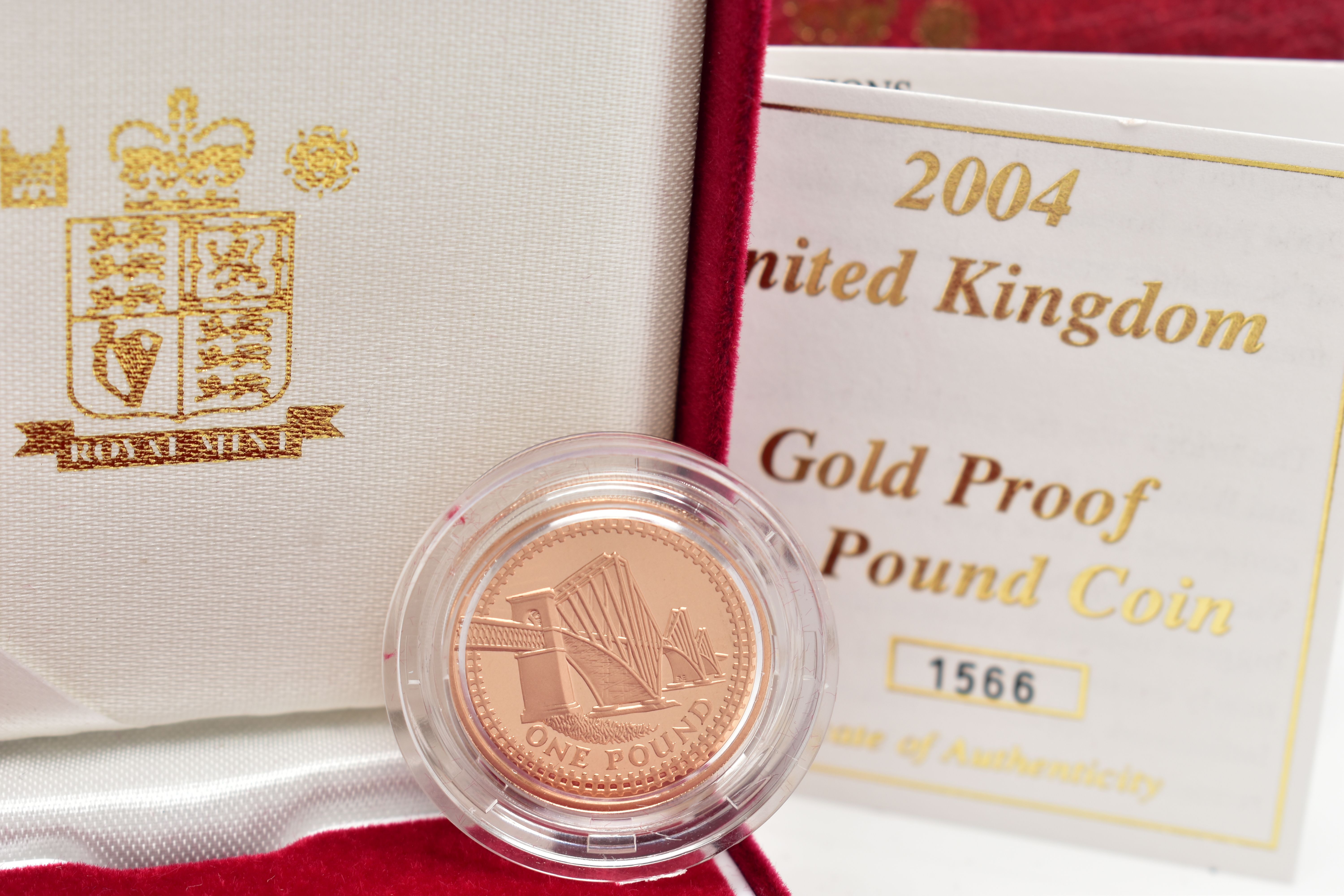 A ROYAL MINT 2004 UNITED KINGDOM GOLD PROOF ONE POUND COIN, 19.619 grams, 22.50mm, 916.7 carat gold,
