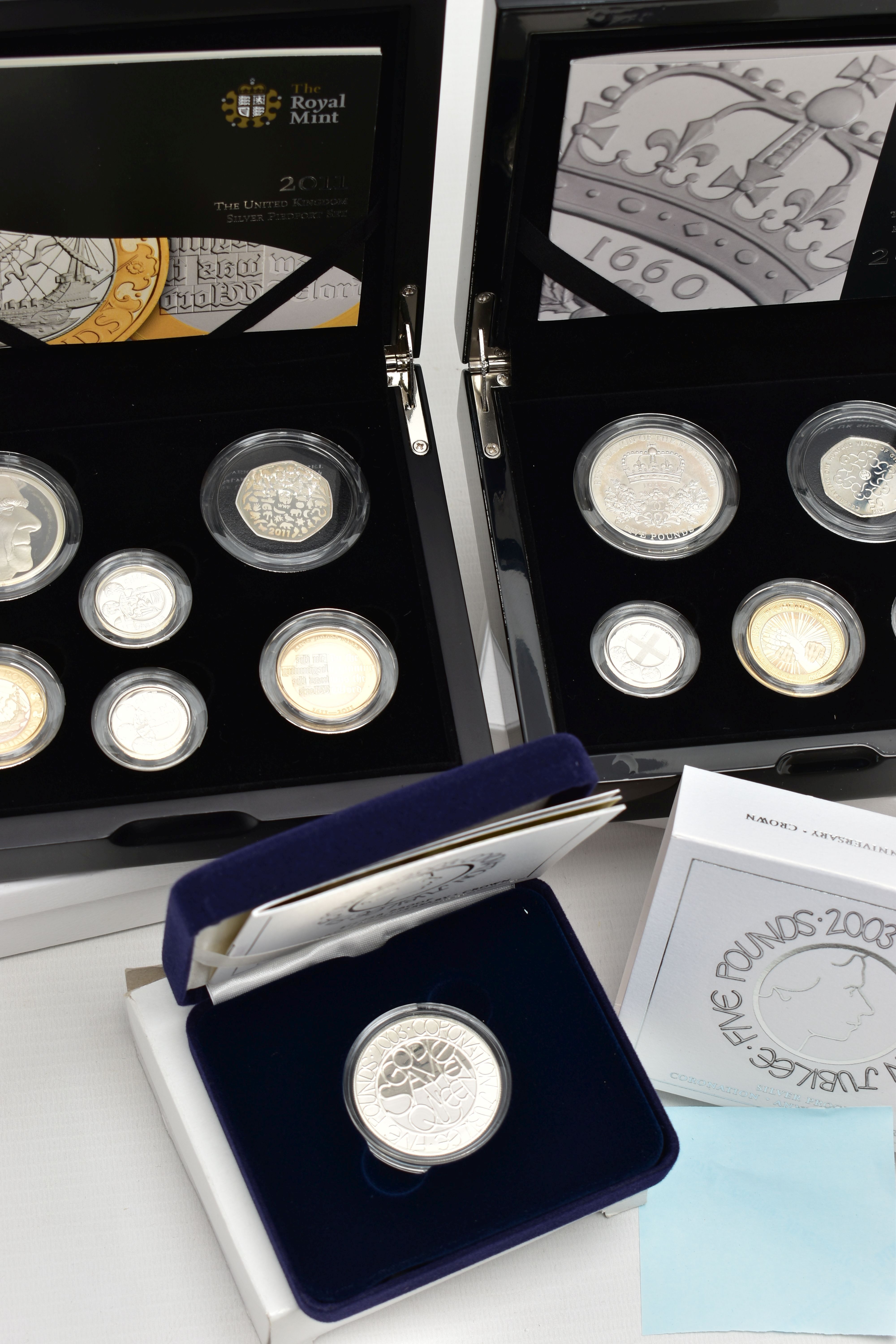 ROYAL MINT ELIZABETH II 2010, 2011, UK SILVER PROOF PIEDFORT COLLECTIONS, 2010 set is a £5 con - Image 2 of 5