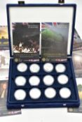 AN OFFICIAL ROYAL MINT UK £5 SILVER PROOF COLLECTION OF 12X LONDON 2012 CROWN SIZE COINS ALL WITH