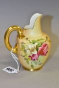 A ROYAL WORCESTER BLUSH IVORY JUG, of flat sided form, decorated with floral sprays, pattern no.