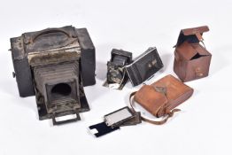 A NEWMAN AND GUARDIA BABY SYBIL FOLDING CAMERA ( rear panel missing), a Graflex 3A folding box