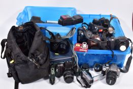 TWO TRAYS AND A CASE CONTAINING FILM, VIDEO AND DIGITAL CAMERAS including a Canon Eos 350D with a