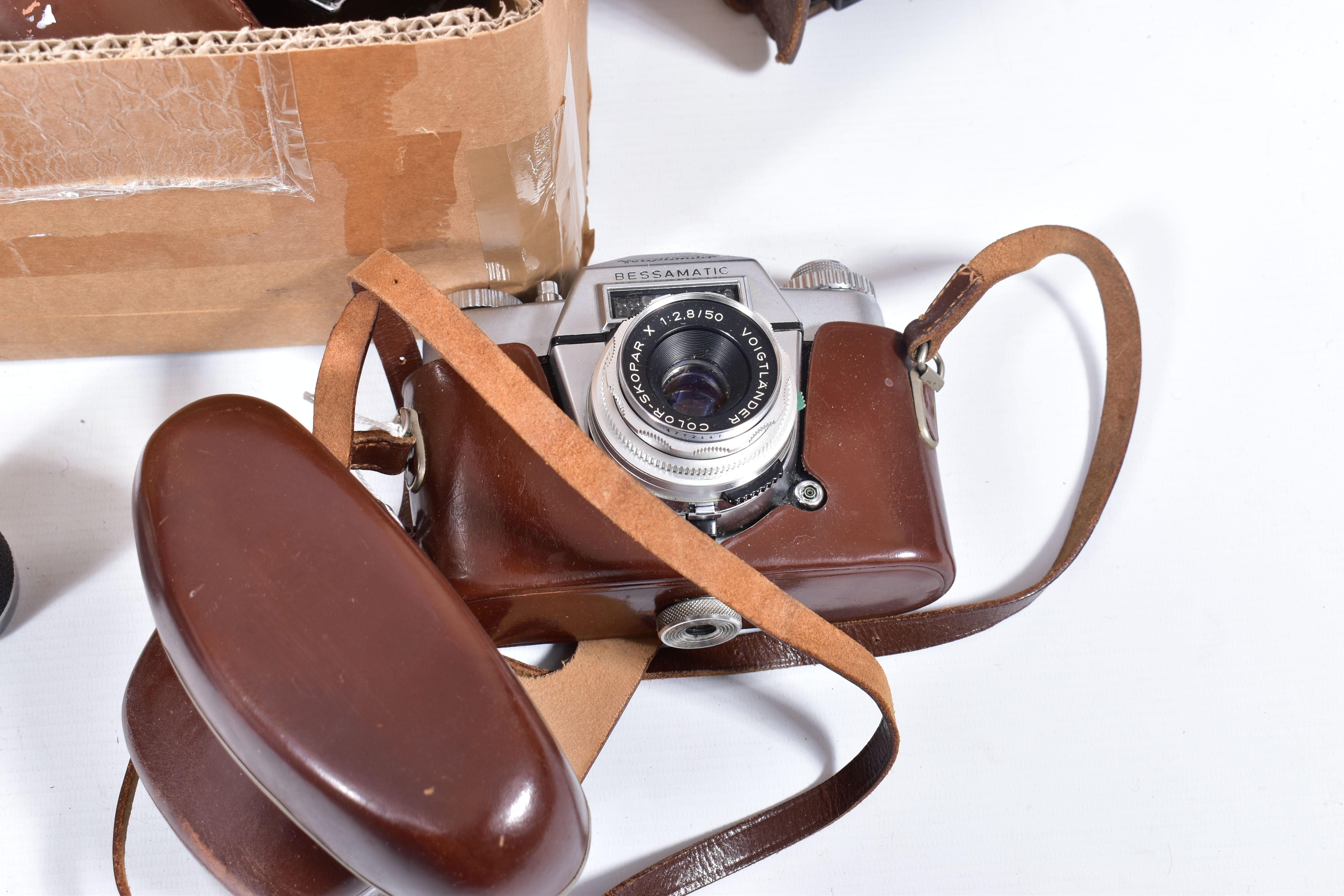 TWO TRAYS CONTAINING VOIGTLANDER CAMERAS including a Bessamatic fitted with a 50mm f2.8 lens, a - Image 2 of 6