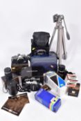 OLYMPUS FILM SLR CAMERAS AND ACCESSORIES comprising of a boxed OM1N body, a boxed OM10 fitted with a