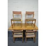 A PINE TRESTLE DINING TABLE, length 151cm x depth 77cm x height 76cm, and four chairs (condition:-