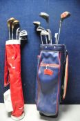 TWO VINTAGE GOLF BAGS CONTAINING VINTAGE GOLF CLUBS to include Slazenger, Ben sayer, Pinseeker etc