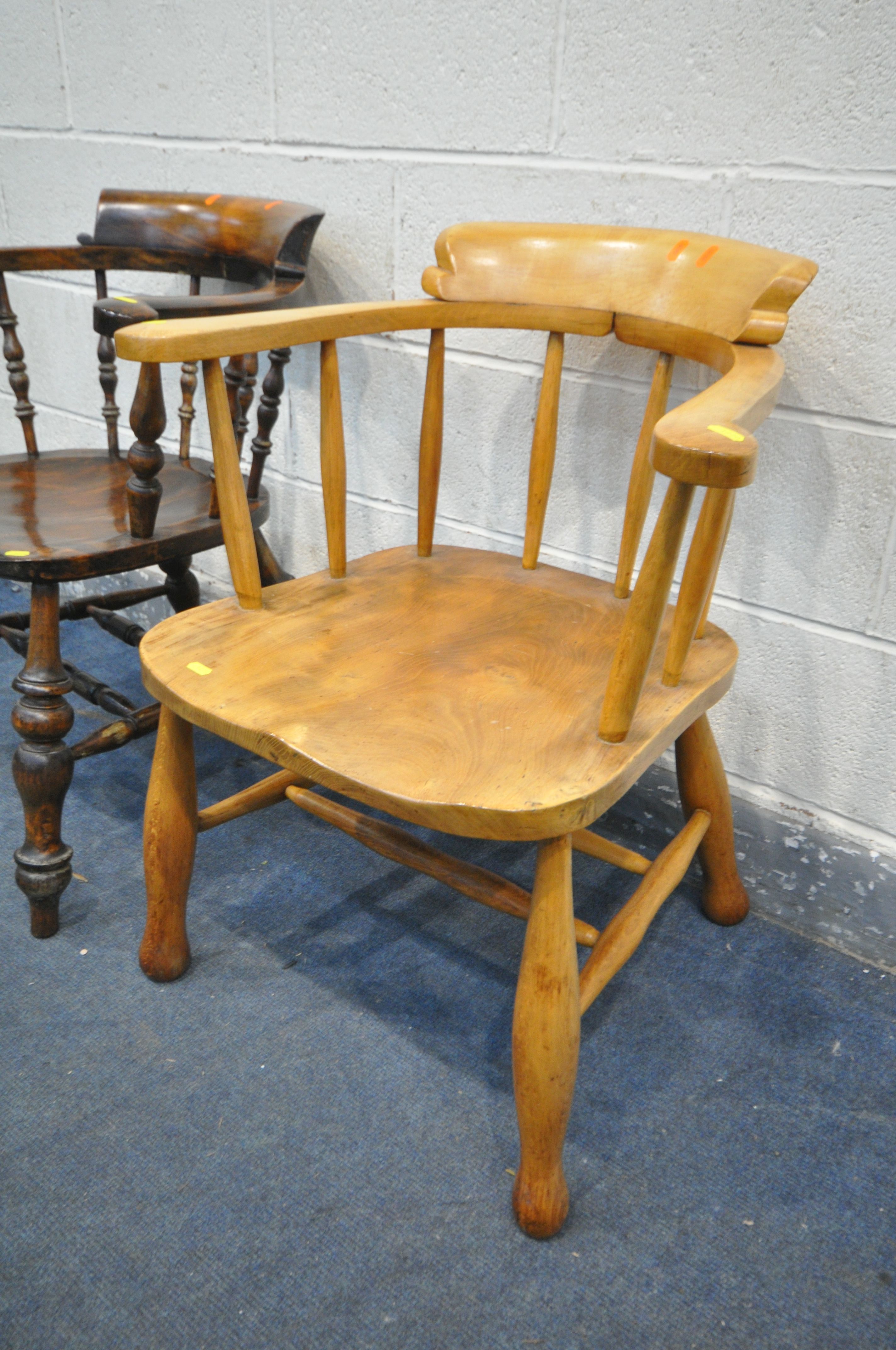 TWO STAINED WOOD CAPTAINS CHAIRS - Image 3 of 3