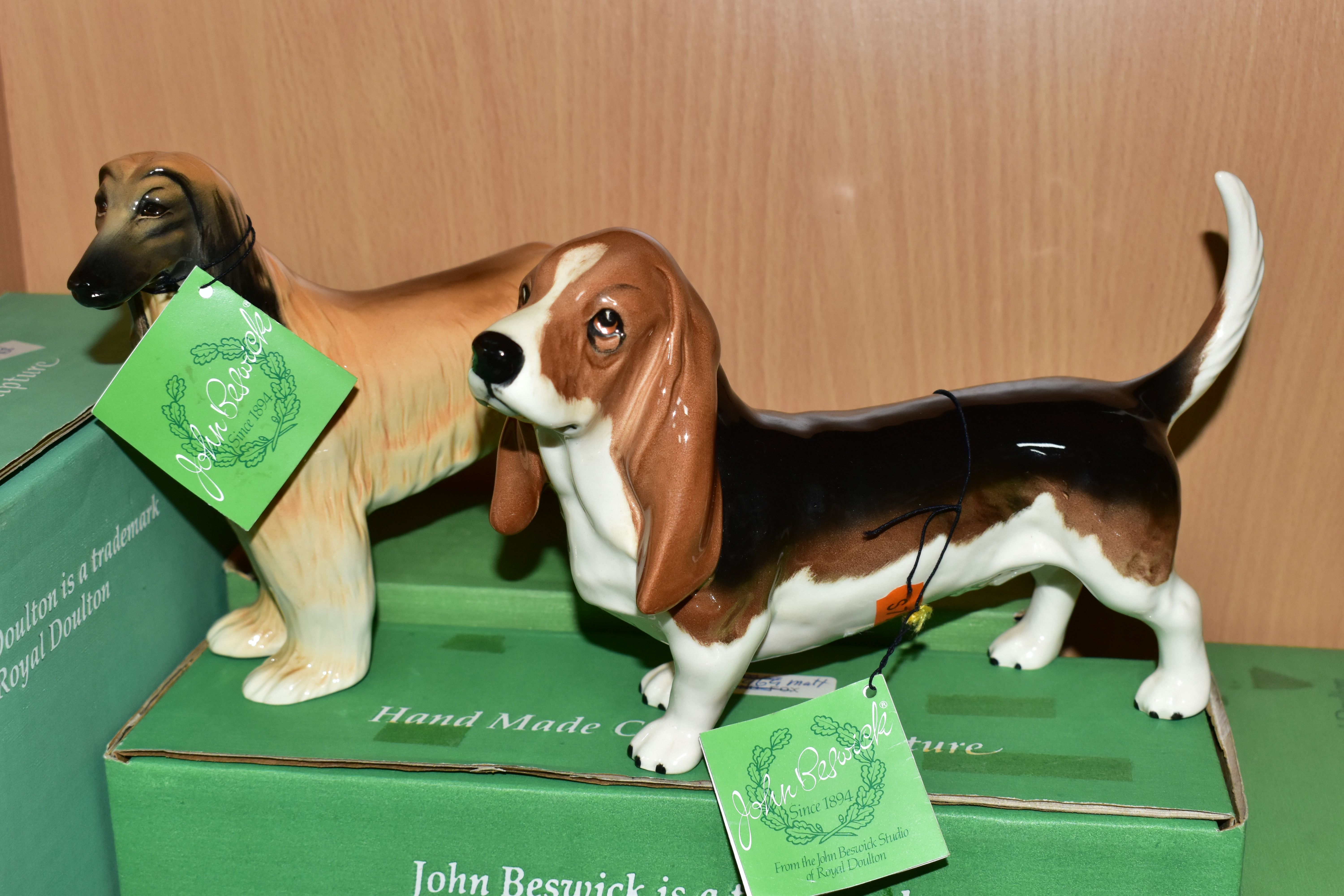 NINE BOXED BESWICK DOG FIGURES, comprising a white gloss Bull Terrier 'Romany Rhinestone' - Large - Image 9 of 10