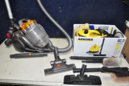 A KARCHER SC2 STEAM CLEANER in original box with attachments along with a Dyson DC19 vacuum