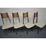 A SET OF FOUR MID CENTURY TEAK NIELS MOLLER FOR BOLTINGE STOLEFABRIK MODEL NUMBER 83 CHAIRS, with