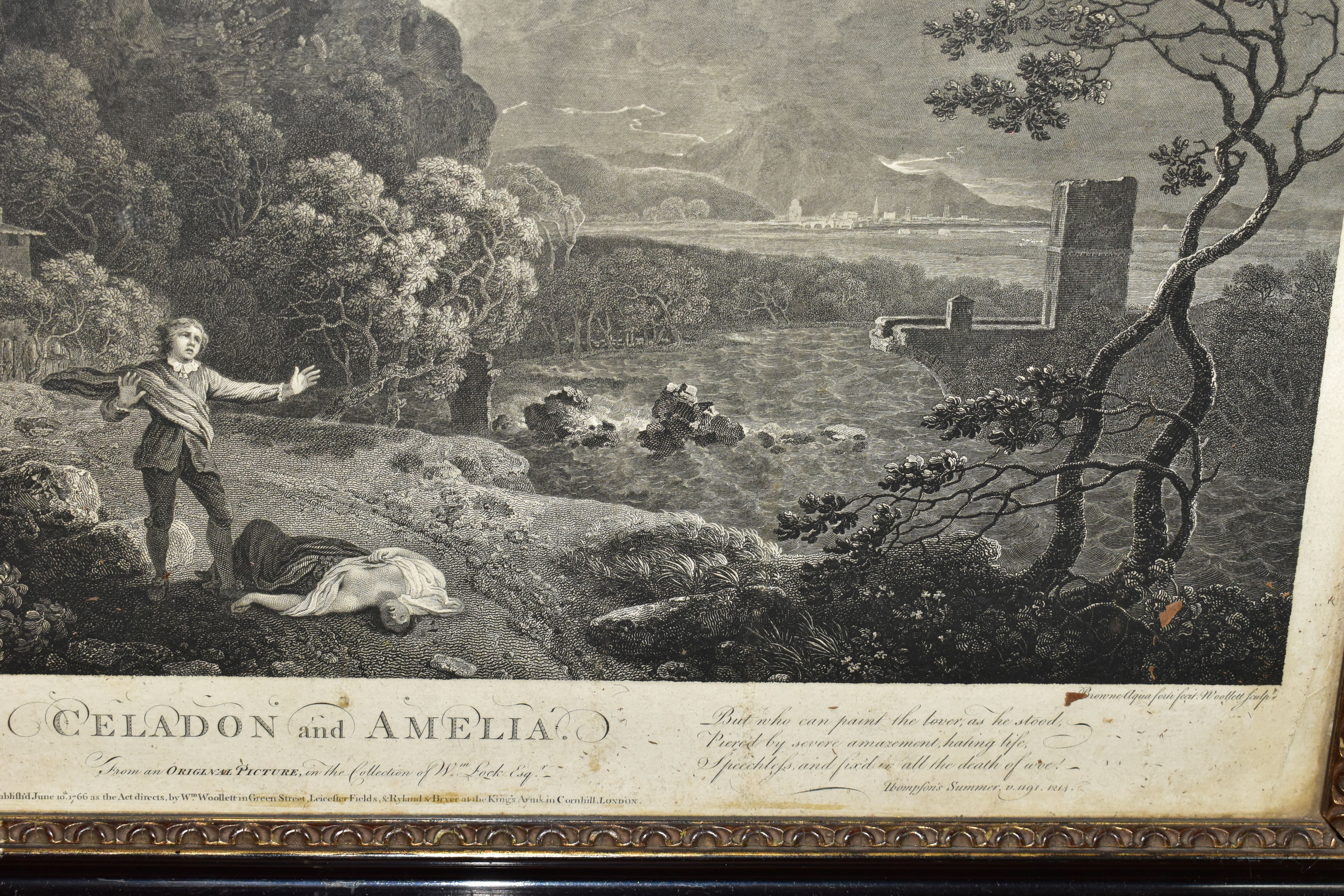 TWO EIGHTEENTH CENTURY ENGRAVING PRINTS BY WILLIAM WOOLLETT, comprising 'Celadon and Amelia' after - Image 4 of 7