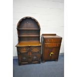 AN OAK DUTCH DRESSER, with two drawers, width 91cm x depth 45cm x height 184cm, and an oak tallboy