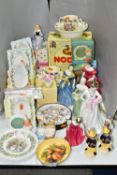A GROUP OF CERAMIC GIFT WARES, to include two Royal Doulton Fireman Bunnykins DB75, a Mrs