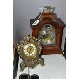 CLOCKS, two mantel clocks, a 20th century Warmink Wuba, walnut cased, brass feet and handle, Roman